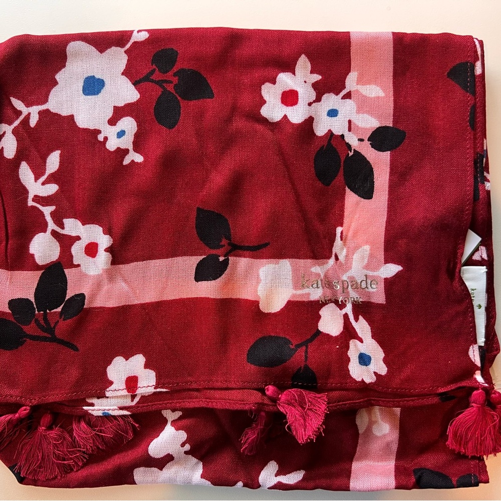 New- Kate Spade Red and White Floral Scarf